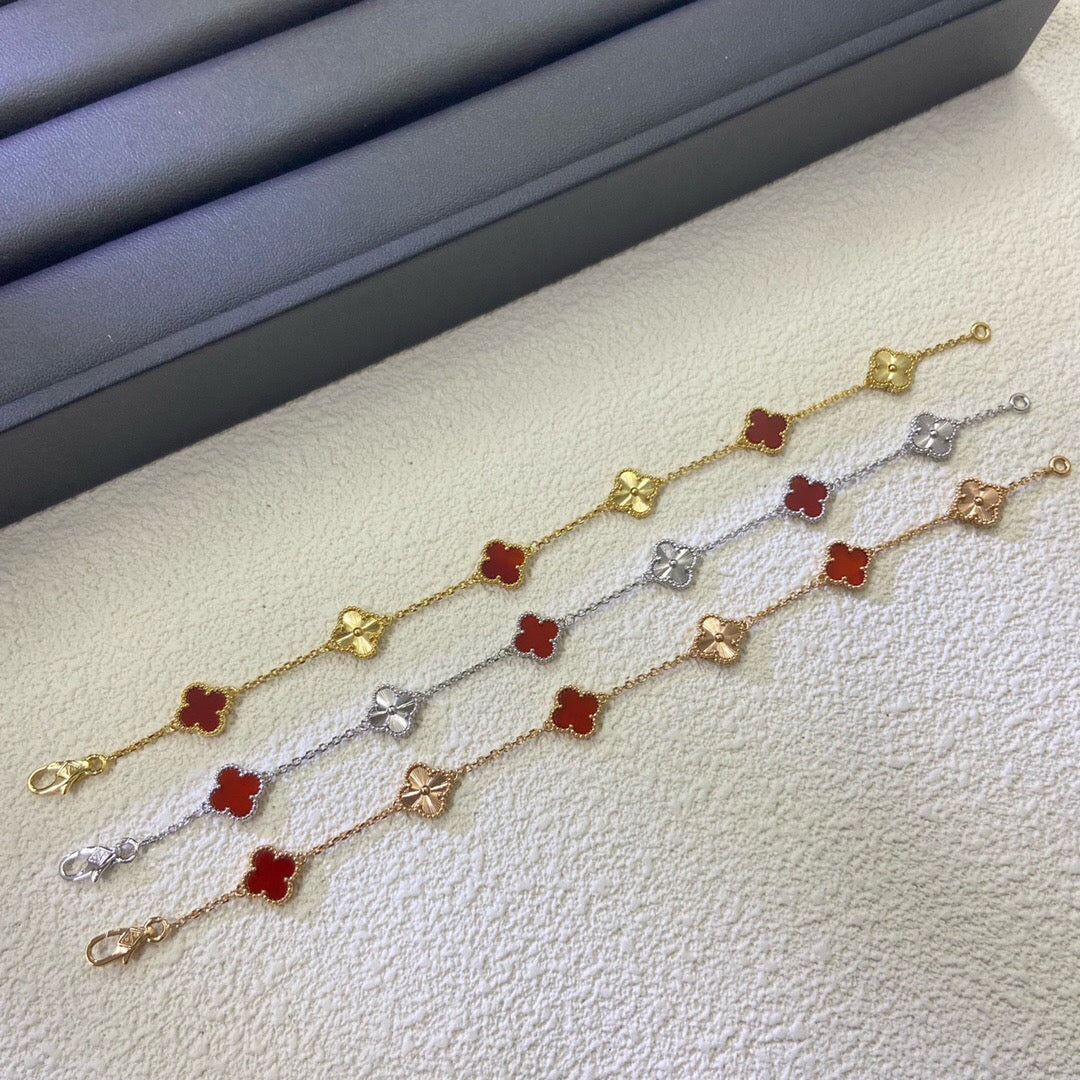 [Marin-Jewelry]CLOVER 6 MOTIF RED AGATE LASER BRACELET-w