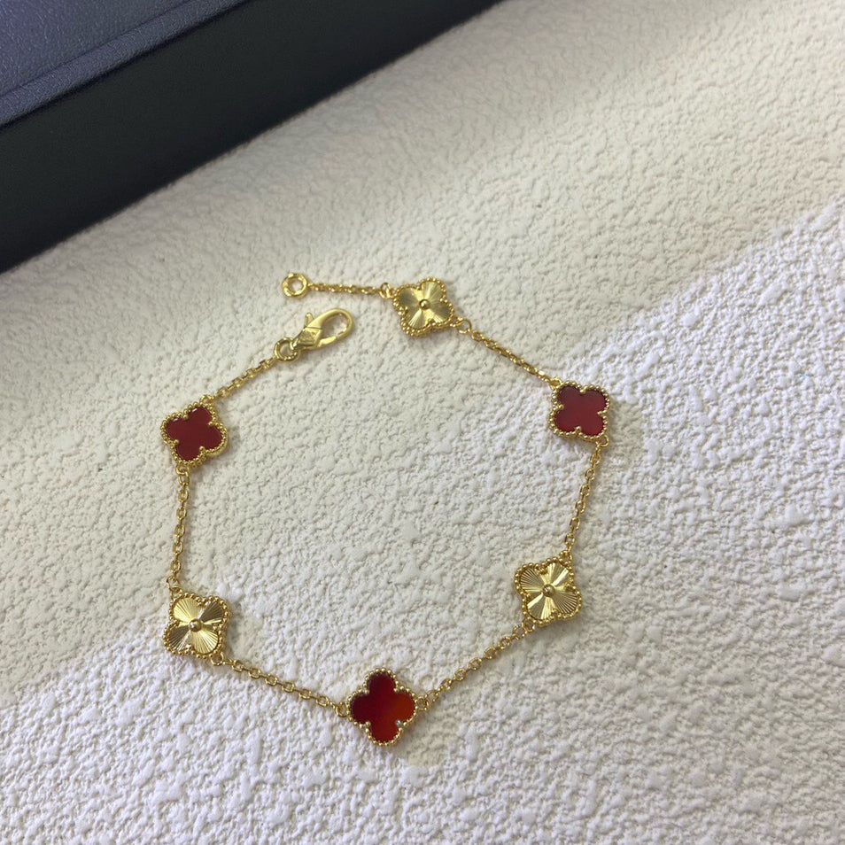 [Marin]CLOVER 6 MOTIF RED AGATE LASER BRACELET-w