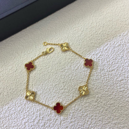 [Marin-Jewelry]CLOVER 6 MOTIF RED AGATE LASER BRACELET-w