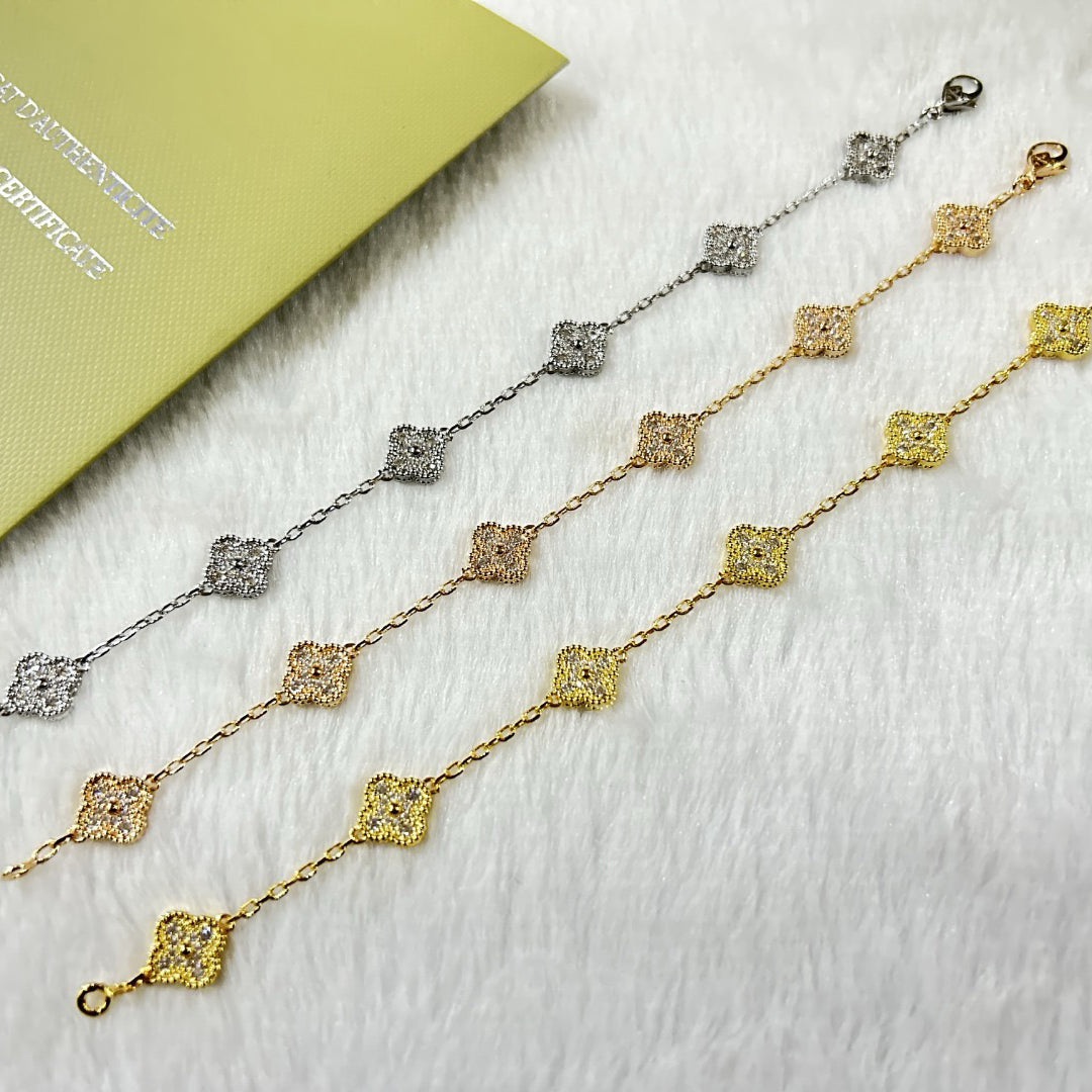 [Marin]BRACELET CLOVER 6 MOTIFS DIAMANTS