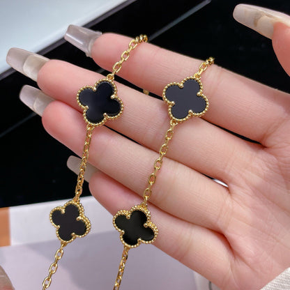 [Marin-Jewelry]CLOVER 10 MOTIFS ONYX NECKLACE
