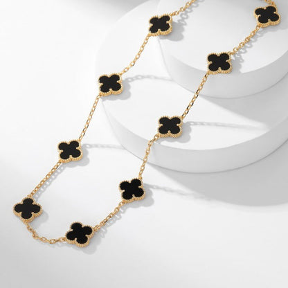 [Marin-Jewelry]CLOVER 10 MOTIFS ONYX NECKLACE