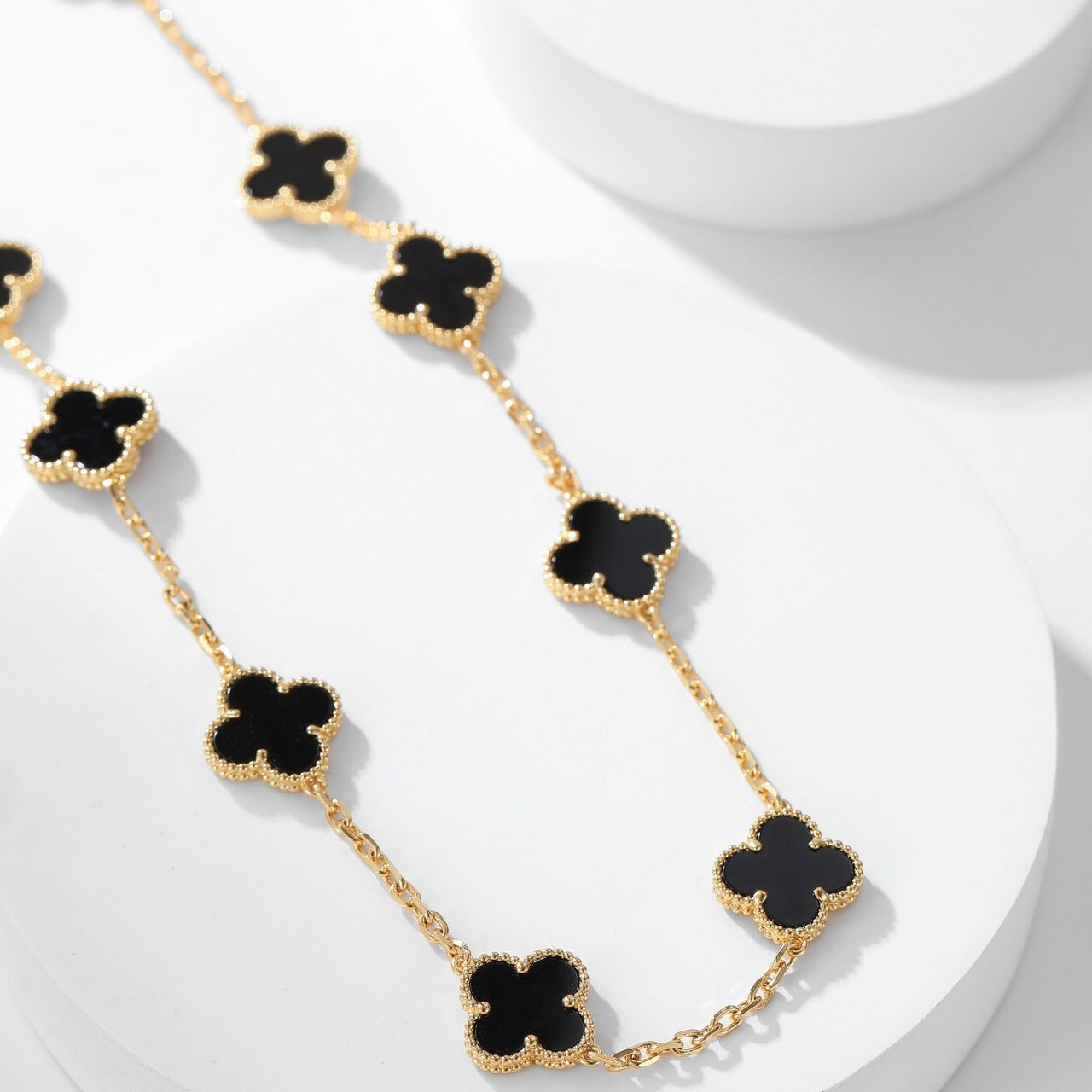 [Marin-Jewelry]CLOVER 10 MOTIFS ONYX NECKLACE