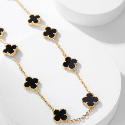 [Marin-Jewelry]CLOVER 10 MOTIFS ONYX NECKLACE