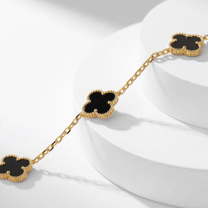[Marin-Jewelry]CLOVER 10 MOTIFS ONYX NECKLACE