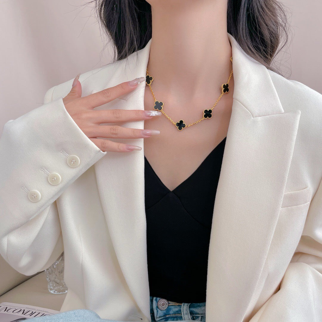 [Marin-Jewelry]CLOVER 10 MOTIFS ONYX NECKLACE
