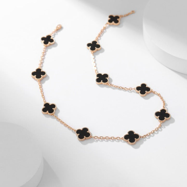 [Marin-Jewelry]CLOVER 10 MOTIFS ONYX NECKLACE