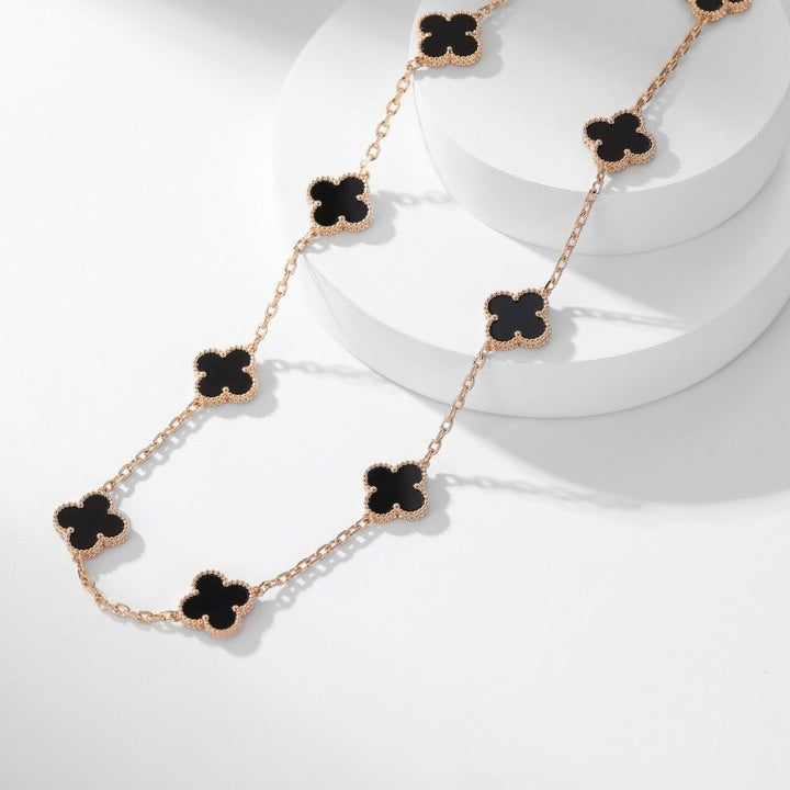 [Marin-Jewelry]CLOVER 10 MOTIFS ONYX NECKLACE