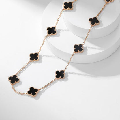 [Marin-Jewelry]CLOVER 10 MOTIFS ONYX NECKLACE
