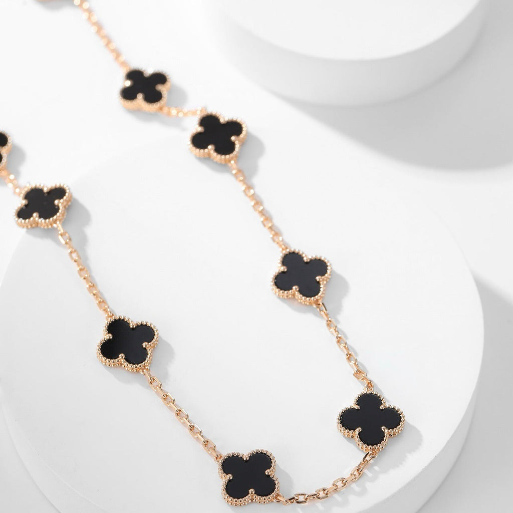 [Marin]CLOVER 10 MOTIFS ONYX NECKLACE