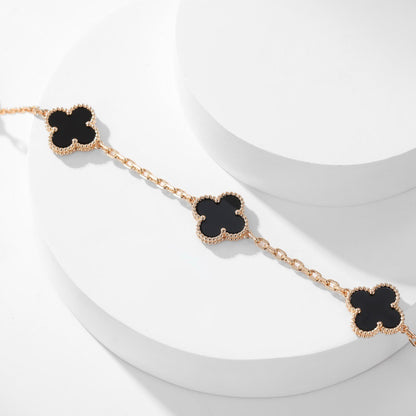 [Marin-Jewelry]CLOVER 10 MOTIFS ONYX NECKLACE