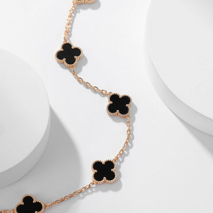 [Marin-Jewelry]CLOVER 10 MOTIFS ONYX NECKLACE