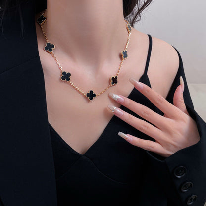 [Marin-Jewelry]CLOVER 10 MOTIFS ONYX NECKLACE