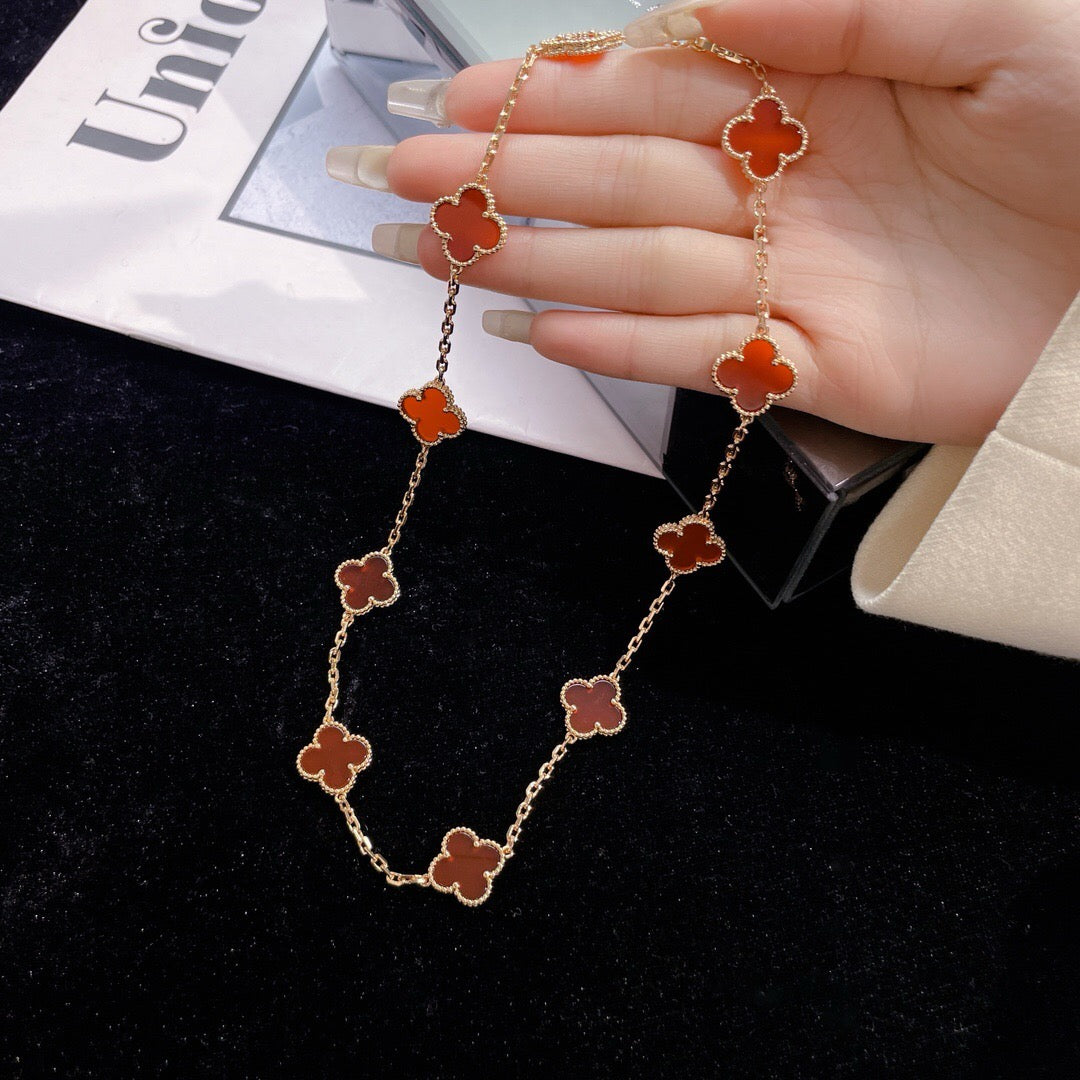 [Marin]CLOVER 10 MOTIFS CARNELIAN NECKLACE