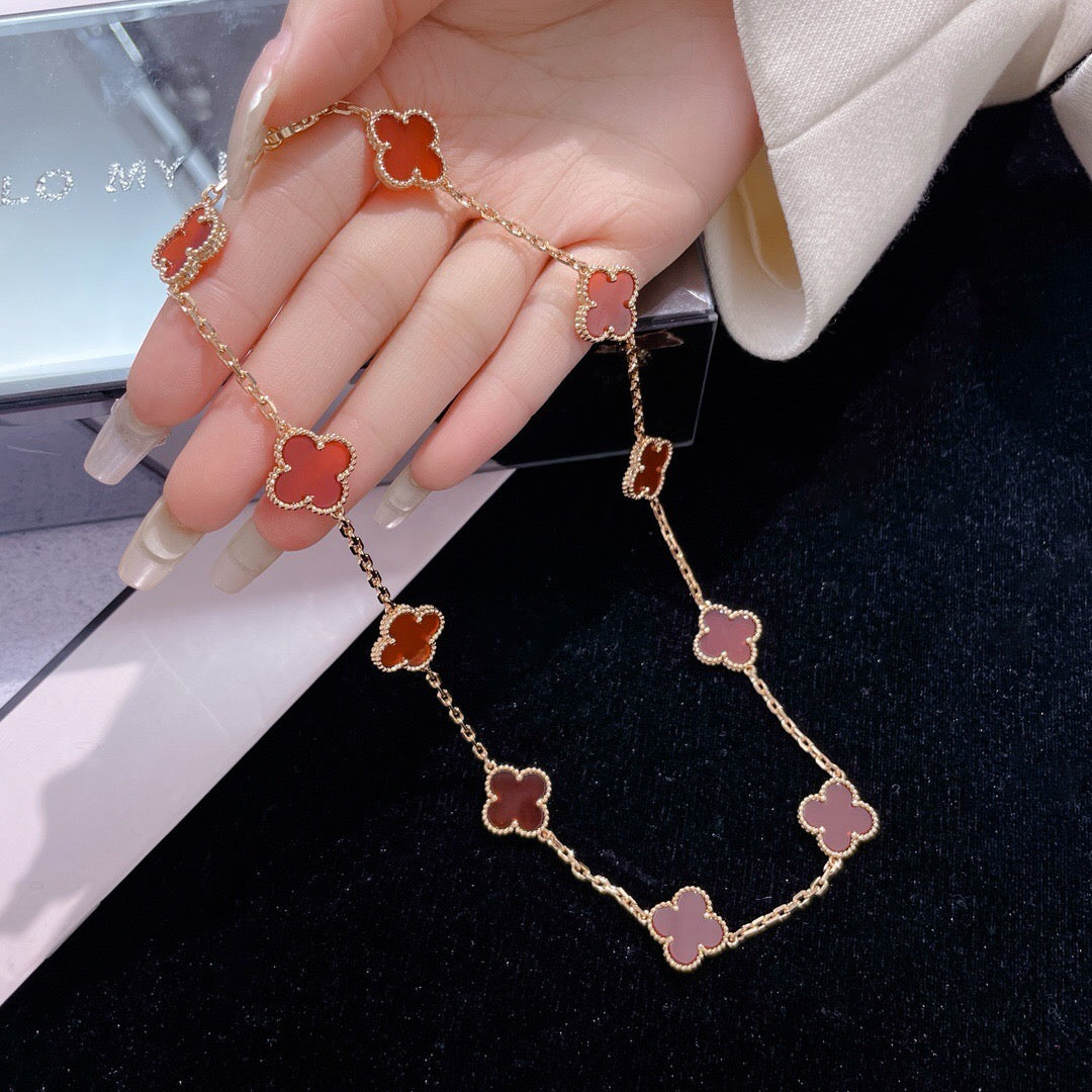 [Marin-Jewelry]CLOVER 10 MOTIFS CARNELIAN NECKLACE