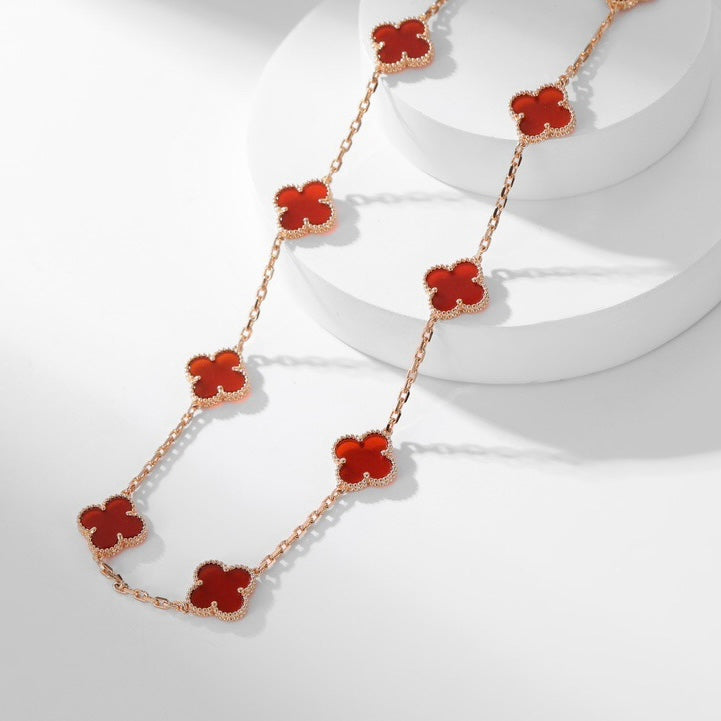 [Marin]CLOVER 10 MOTIFS CARNELIAN NECKLACE