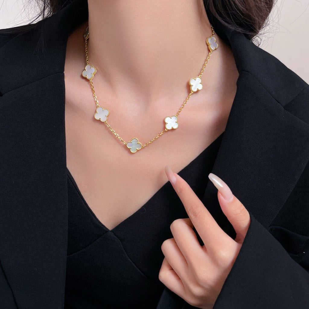 [Marin]CLOVER 10 MOTIFS WHITE MOTHER OF PEARL NECKLACE