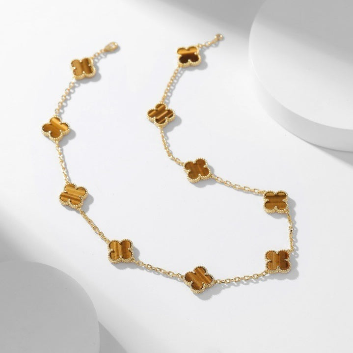 [Marin-Jewelry]CLOVER 10 MOTIFS TIGER EYE NECKLACE