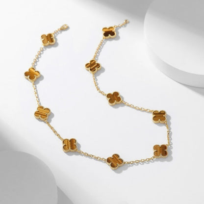 [Marin-Jewelry]CLOVER 10 MOTIFS TIGER EYE NECKLACE