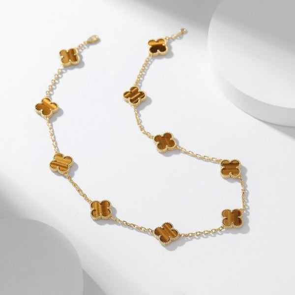 [Marin-Jewelry]CLOVER 10 MOTIFS TIGER EYE NECKLACE