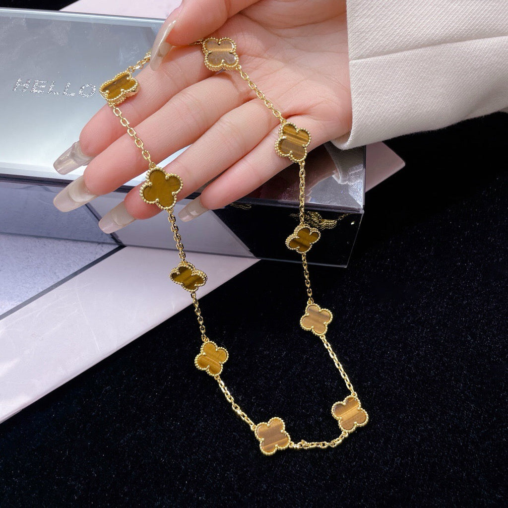 [Marin]CLOVER 10 MOTIFS TIGER EYE NECKLACE