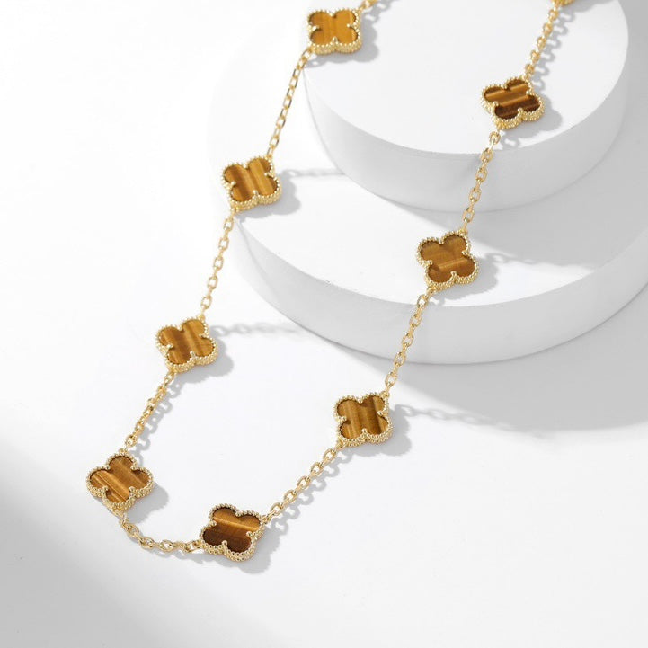 [Marin]CLOVER 10 MOTIFS TIGER EYE NECKLACE