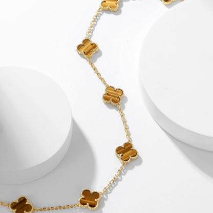 [Marin-Jewelry]CLOVER 10 MOTIFS TIGER EYE NECKLACE
