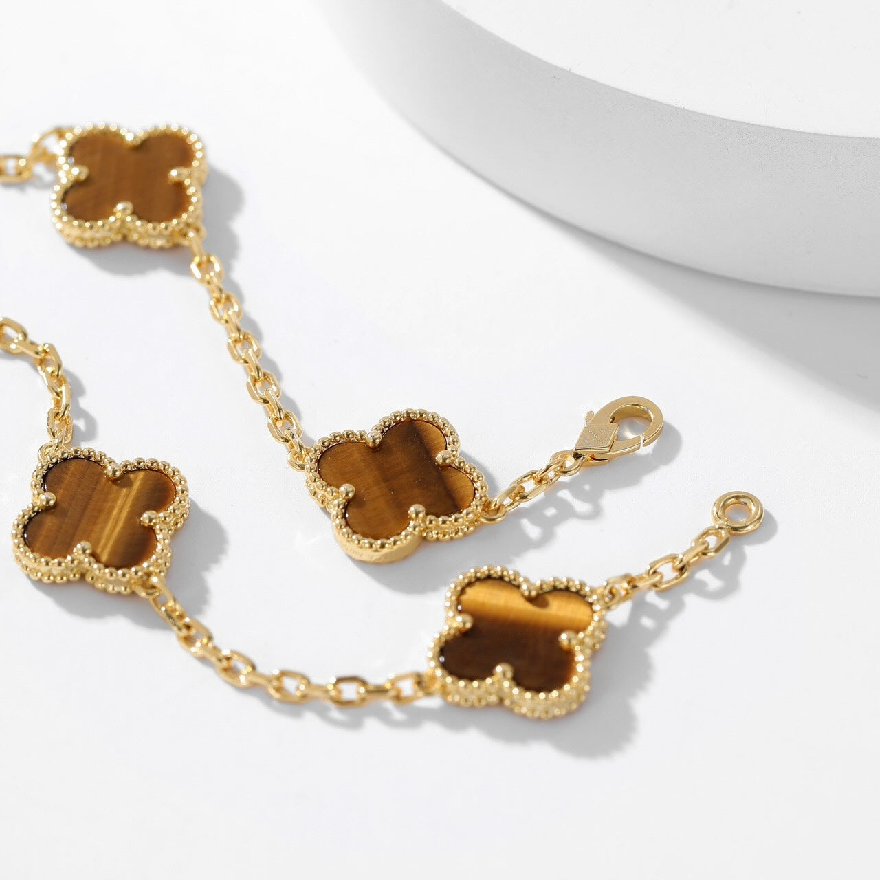 [Marin]CLOVER 10 MOTIFS TIGER EYE NECKLACE