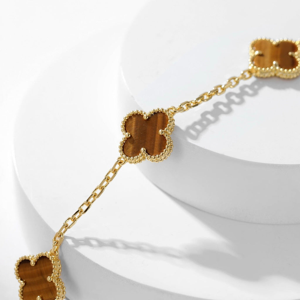 [Marin]CLOVER 10 MOTIFS TIGER EYE NECKLACE