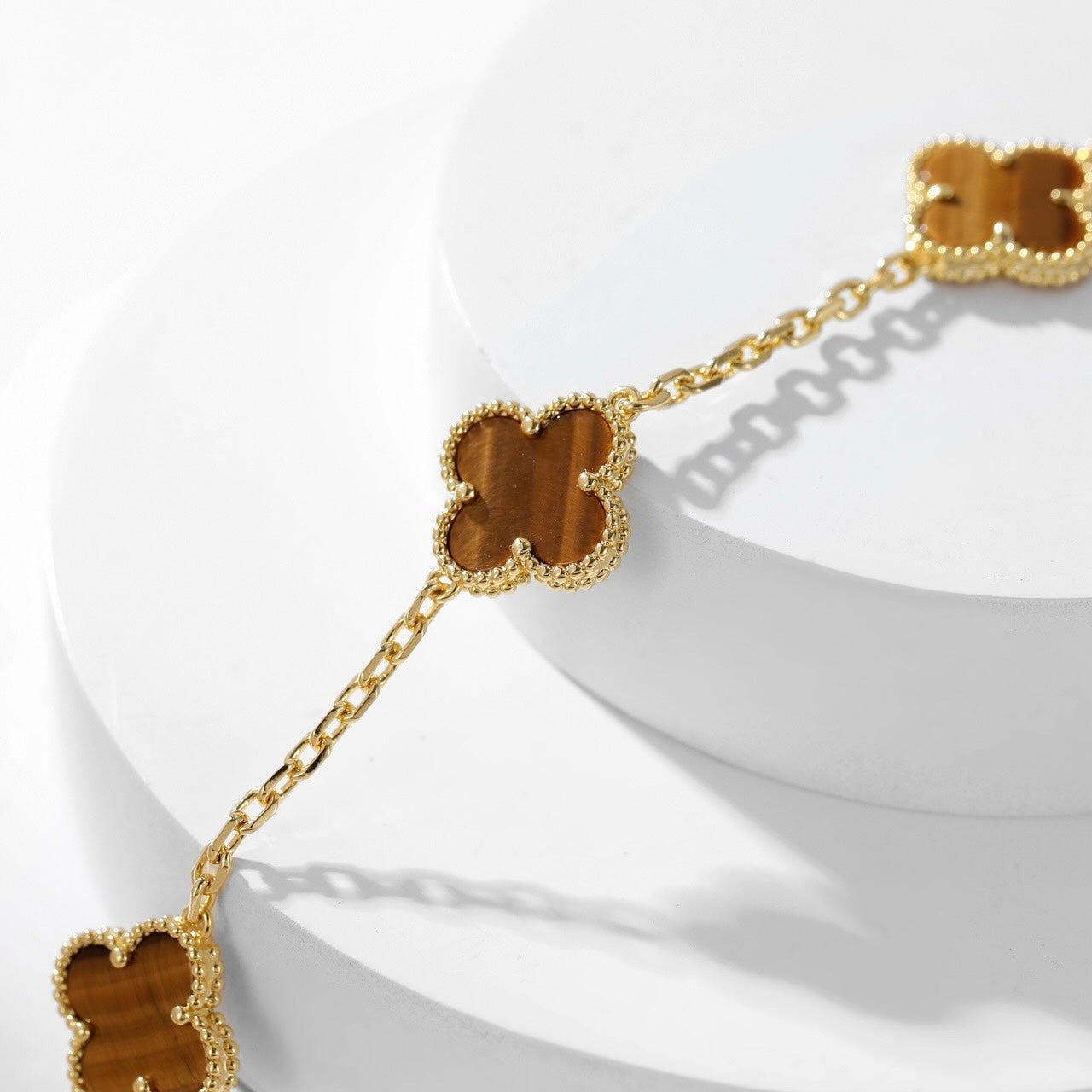 [Marin]CLOVER 10 MOTIFS TIGER EYE NECKLACE
