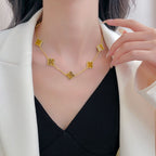 [Marin]CLOVER 10 MOTIFS TIGER EYE NECKLACE