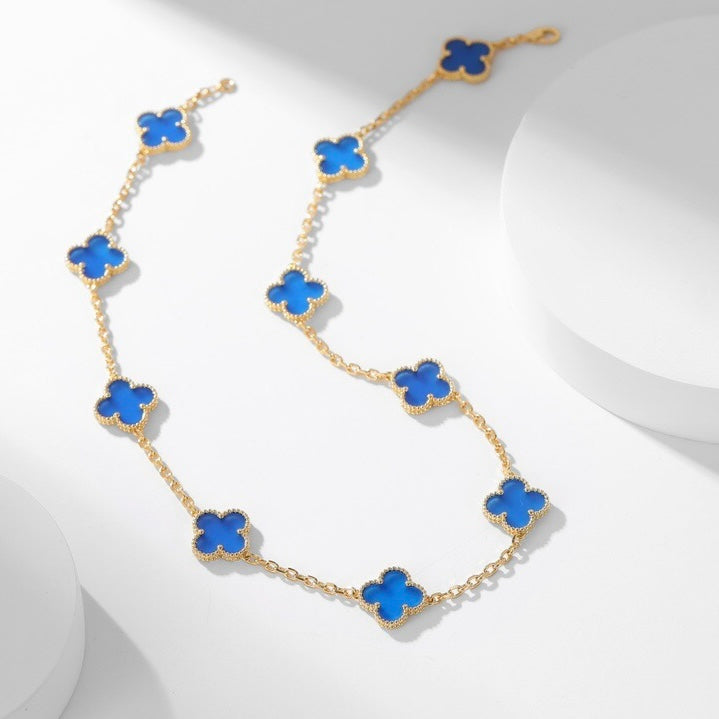 [Marin-Jewelry]CLOVER 10 MOTIFS BLUE AGATE NECKLACE