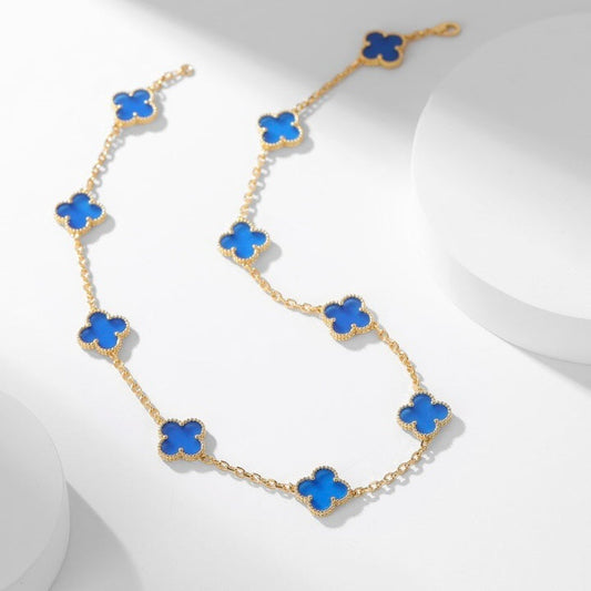 [Marin]CLOVER 10 MOTIFS BLUE AGATE NECKLACE