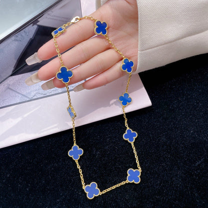 [Marin-Jewelry]CLOVER 10 MOTIFS BLUE AGATE NECKLACE