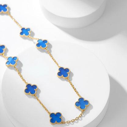 [Marin-Jewelry]CLOVER 10 MOTIFS BLUE AGATE NECKLACE