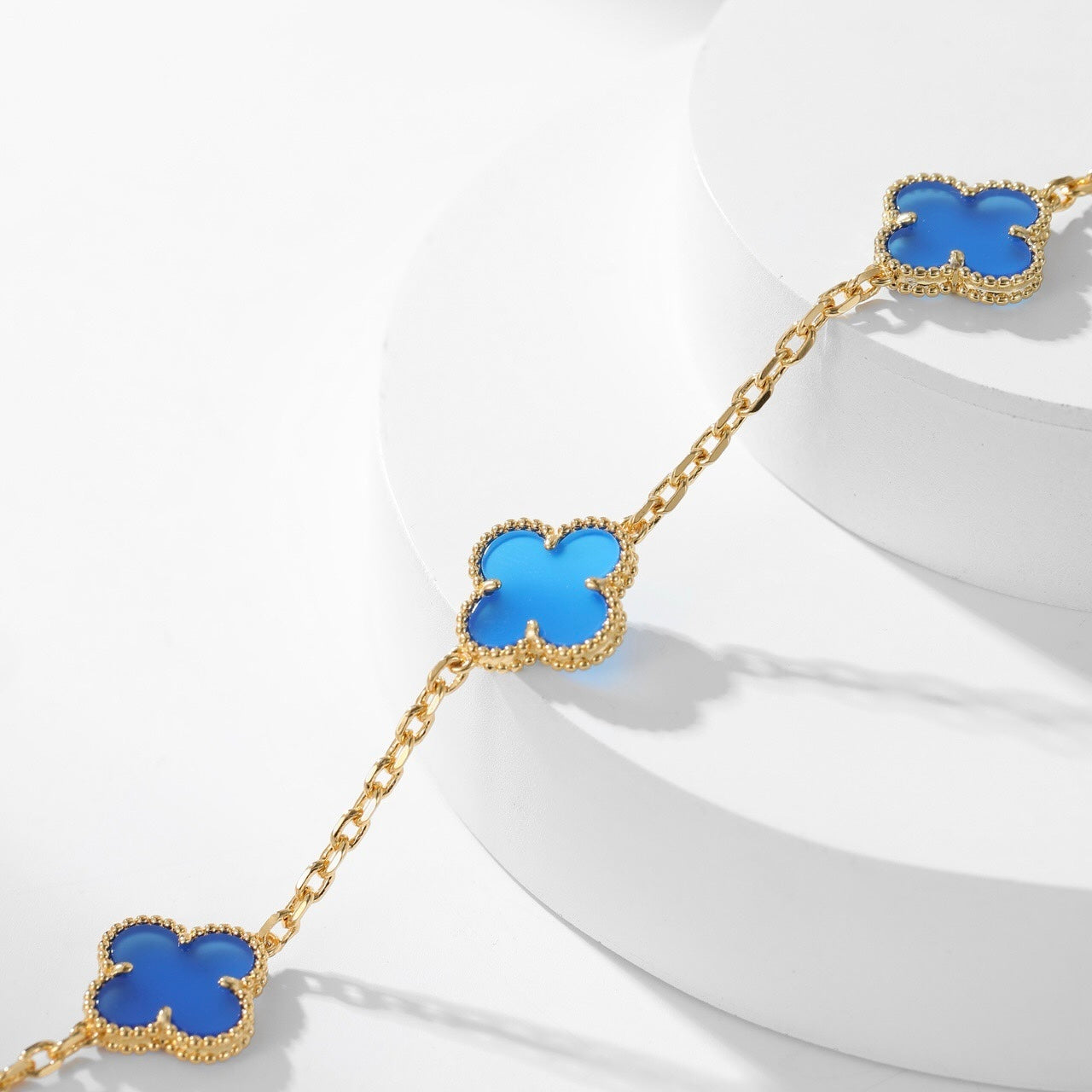 [Marin-Jewelry]CLOVER 10 MOTIFS BLUE AGATE NECKLACE