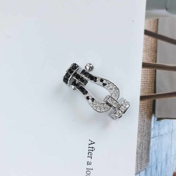 [Marin]GRAND FER À CHEVAL NOIR ET BLANC AVEC DIAMANT EN ARGENT