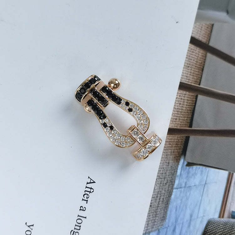 [Marin]GRAND FER À CHEVAL NOIR ET BLANC AVEC DIAMANT EN ARGENT