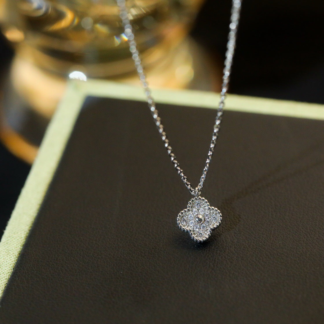 [Marin-Jewelry]CLOVER MINI 9.5MM PENDANT DIAMOND NECKLACE