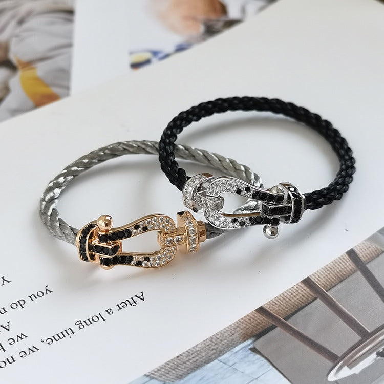 [Marin]FORCE LARGE HORSESHOE BLACK WHITE DIAMOND BRACELET SILVER