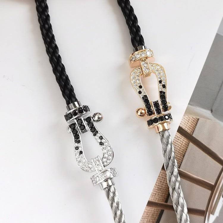 [Marin]FORCE LARGE HORSESHOE BLACK WHITE DIAMOND BRACELET ROSE GOLD