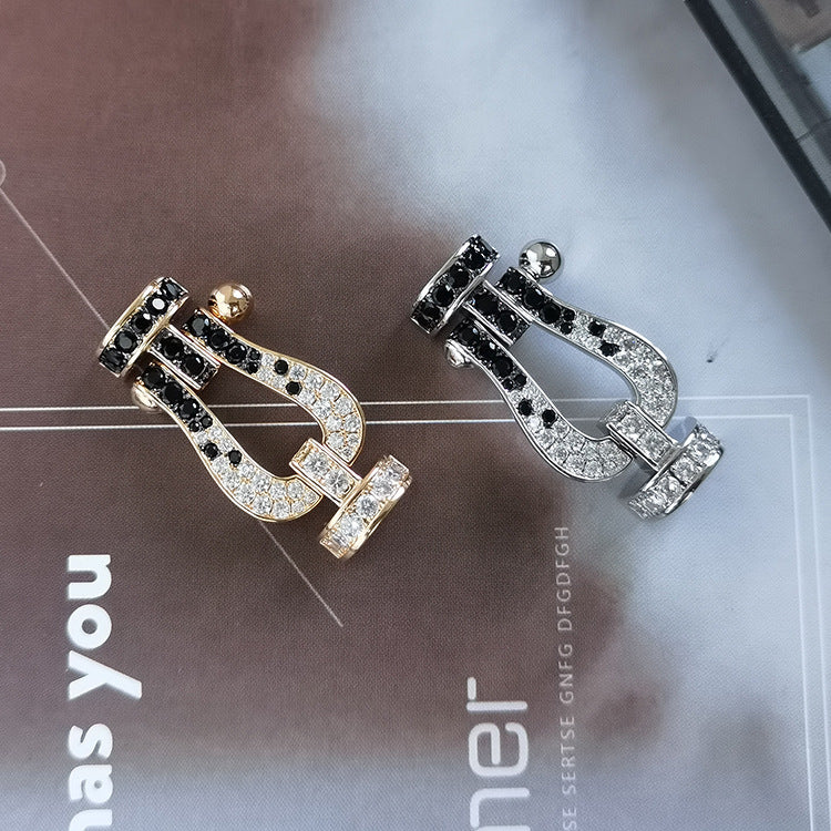 [Marin]GRAND FER À CHEVAL NOIR ET BLANC AVEC DIAMANT EN ARGENT