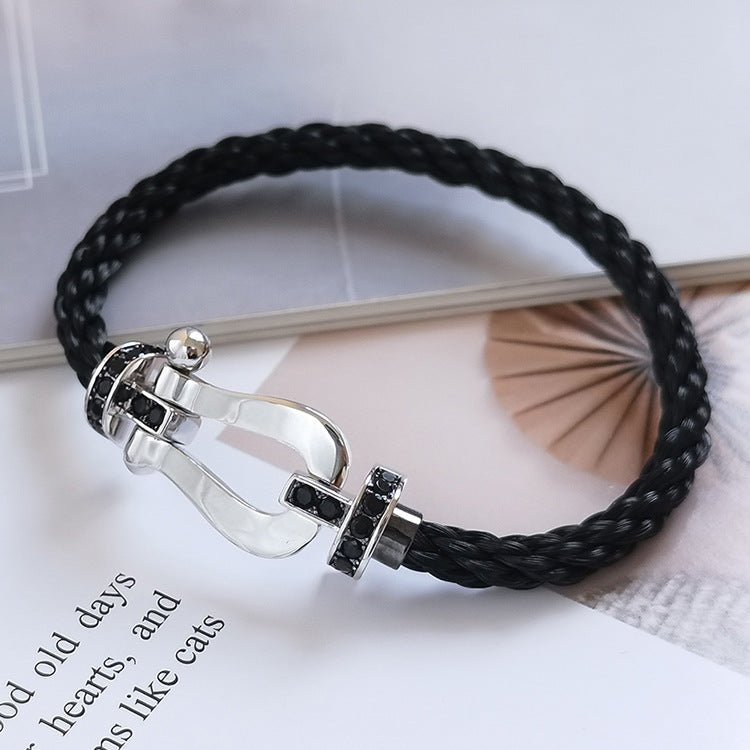 [Marin]GRAND BRACELET FER À CHEVAL EN DIAMANT NOIR EN ARGENT