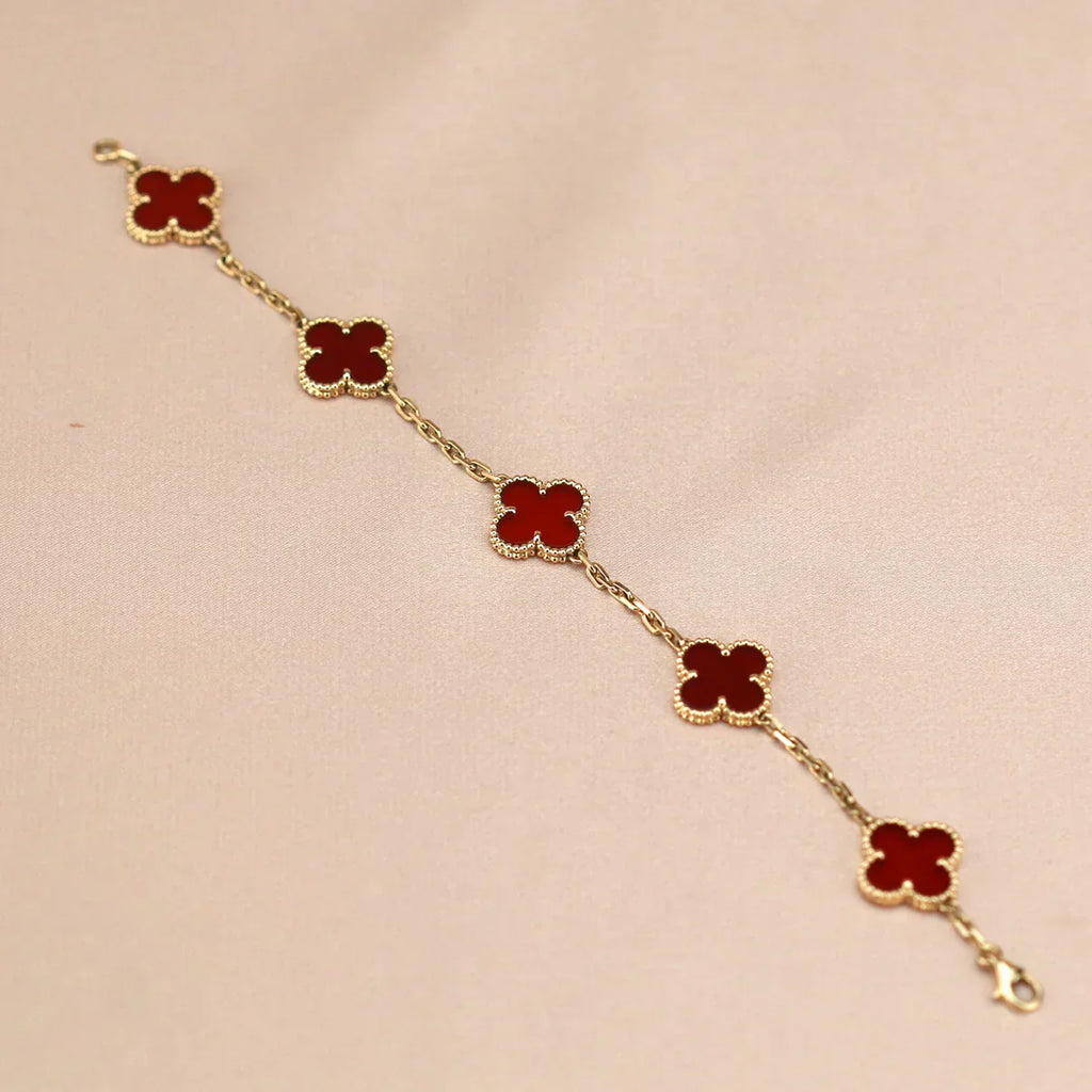 [⭐Shinejoy] CLOVER 5 MOTIF RED CORNELIAN BRACELET COLLECTION