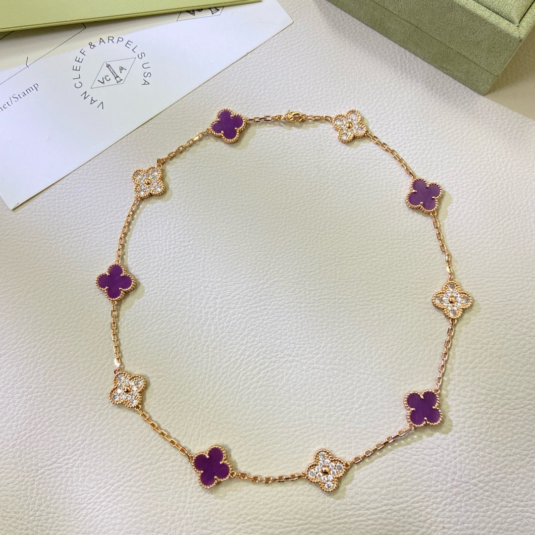 [Marin Jewelry]CLOVER 10 MOTIFS  PURPLE VIOLET DIAMOND NECKLACE