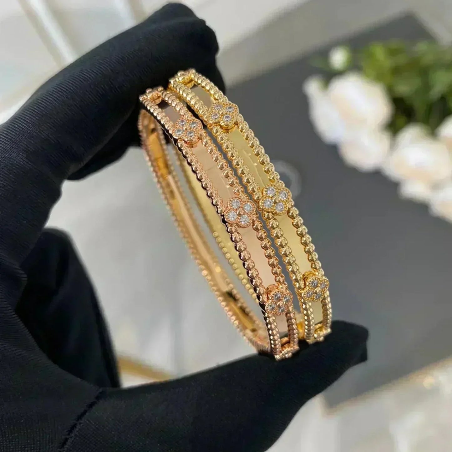 [Marin-Jewelry]CLOVER BRACELET 4MM DIAMONDS