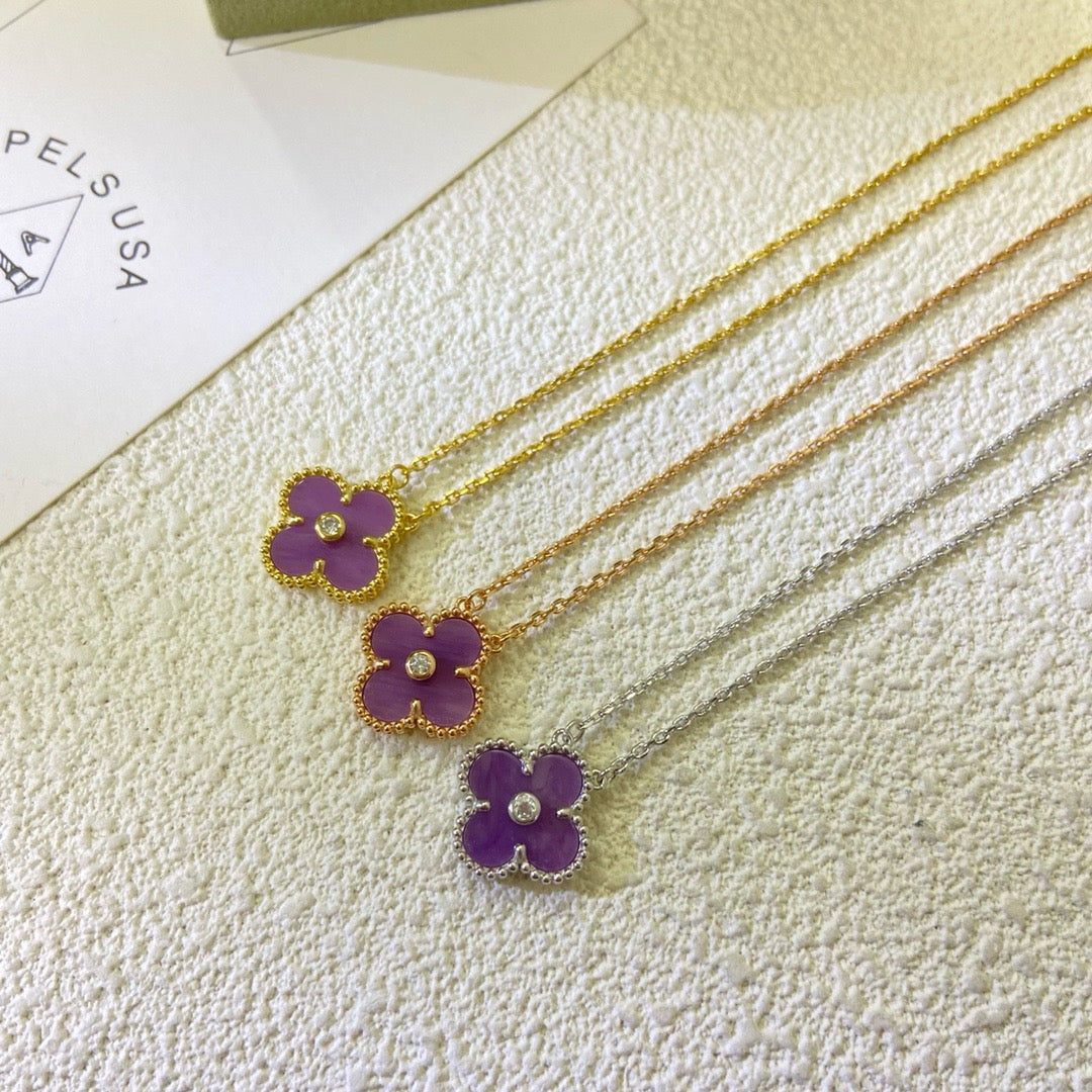 [Marin Jewelry]CLOVER 15MM DIAMOND  PURPLE VIOLET NECKLACE