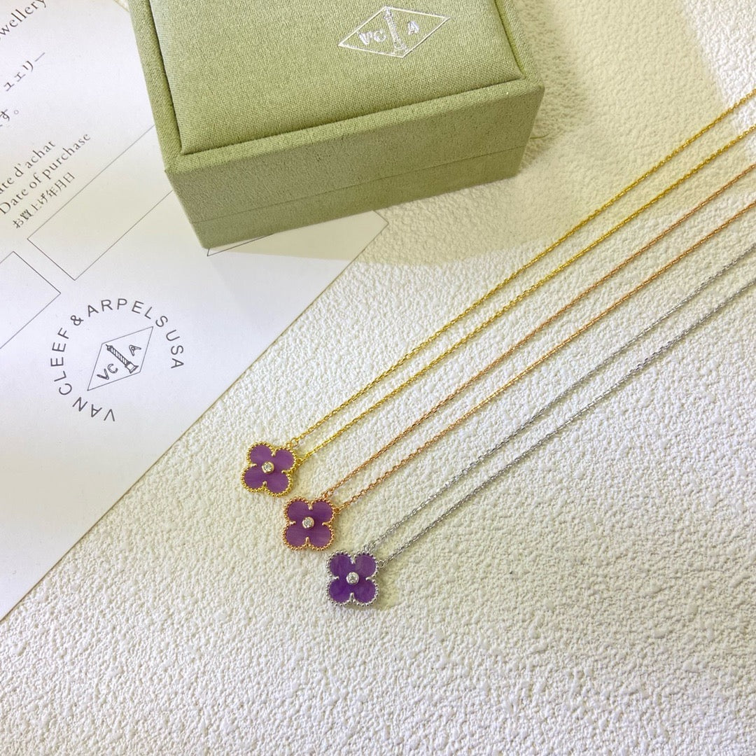 [Marin Jewelry]CLOVER 15MM DIAMOND  PURPLE VIOLET NECKLACE