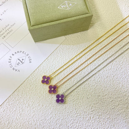 [Marin-Jewelry Jewelry]CLOVER 15MM DIAMOND  PURPLE VIOLET NECKLACE