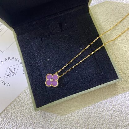 [Marin-Jewelry Jewelry]CLOVER 15MM DIAMOND  PURPLE VIOLET NECKLACE